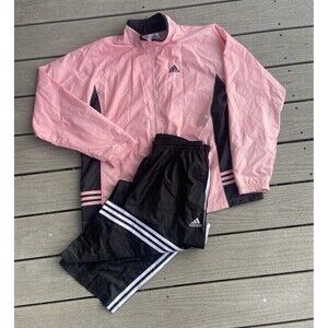 Y2K Adidas Windbreaker Jacket Pink Black XL 2001 Vintage Baggy Capri Pants